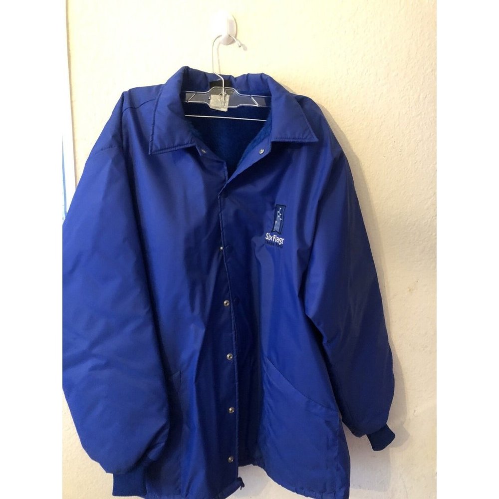 Hilton Jacket Men XL Blue Solid Six Flags Employee Fleece Inside Made in USA